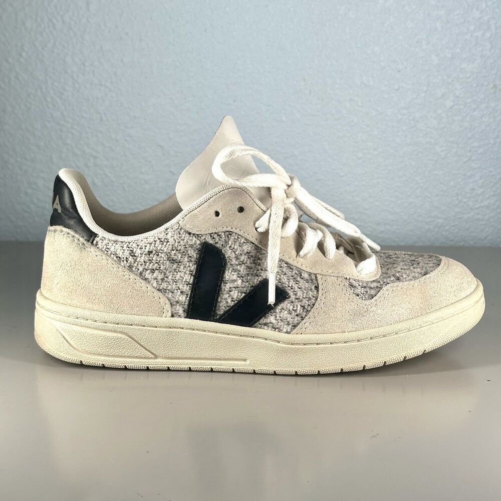 Veja Shoes V-10 Flannel Sneakers Snow Black White Women's Size US 7 EU 38 - Picture 8 of 14